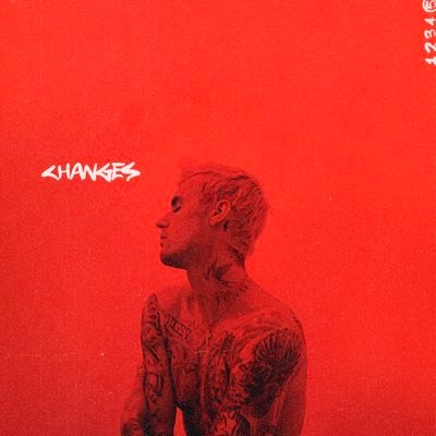 Changes Album Changes do Justin Bieber - capa vermelha, imagem do Justin Bieber, palavra Changes escrita em letra branca.